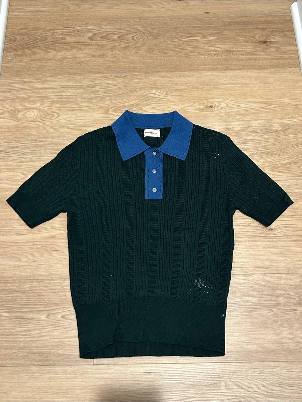 Tory Sport Dark Green Knit Polo with Blue Collar and Placket